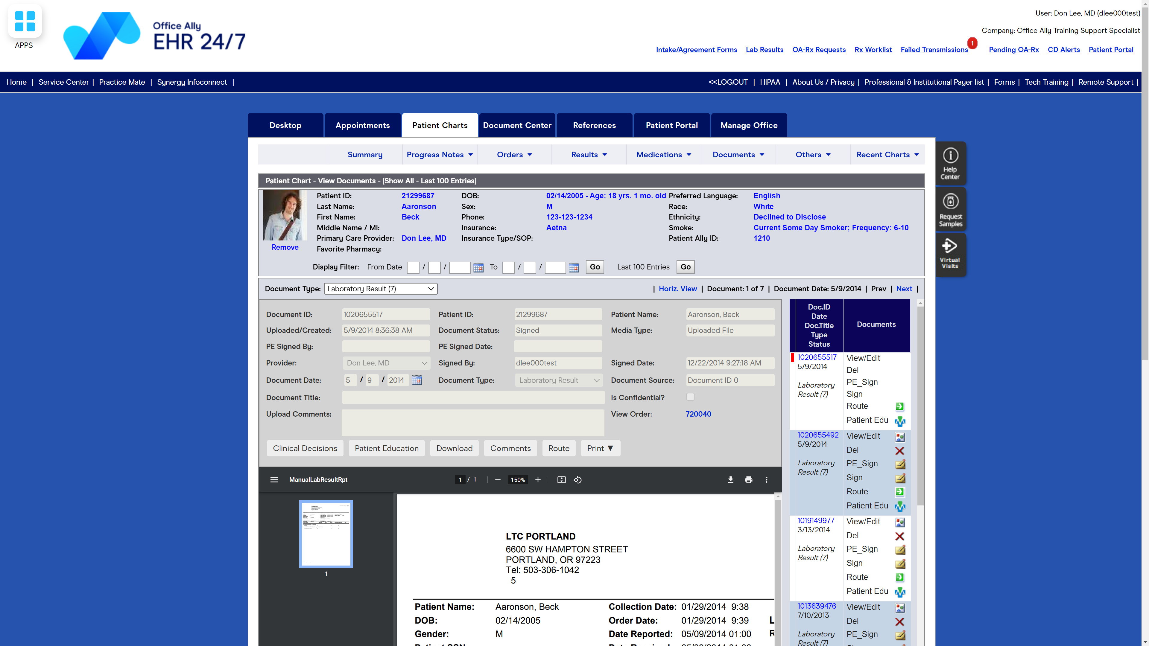screenshot of EHR 24/7